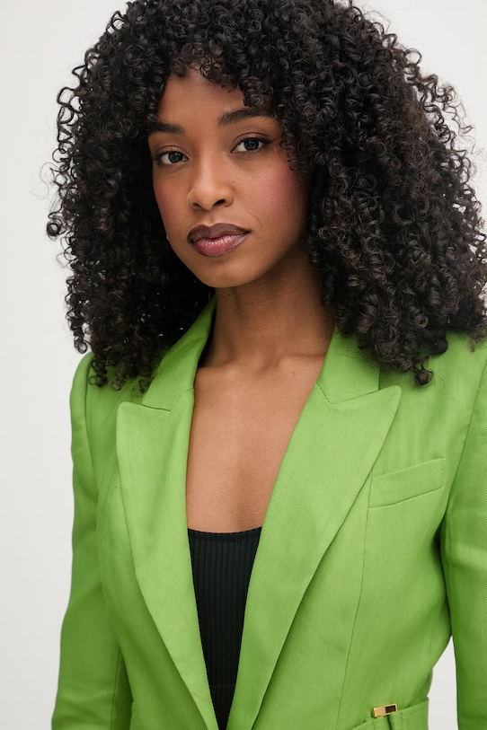 Elisabetta Franchi marynarka jednorzędowa damska z lnem zielony GI23662E2