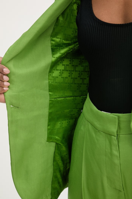 Elisabetta Franchi marynarka jednorzędowa damska z lnem GI23662E2 zielony