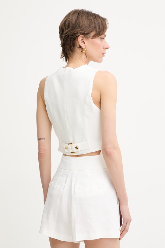 Ρούχα Elisabetta Franchi γιλέκο γυναικείο με λινό GL00862E2 μπεζ