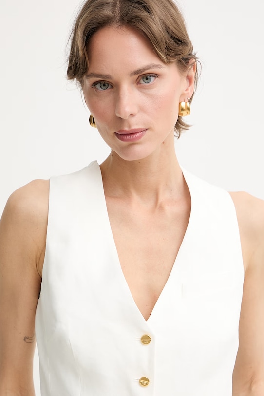 Elisabetta Franchi γιλέκο γυναικείο με λινό μπεζ GL00862E2