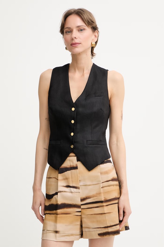 Elisabetta Franchi γιλέκο γυναικείο με λινό μαύρο GL00862E2
