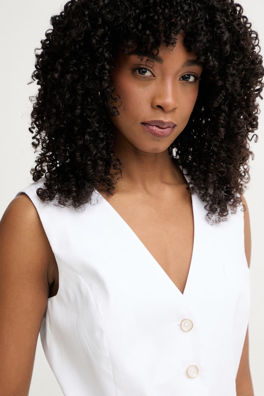 Guess μονόπετο γιλέκο γυναικείο με λινό CARLA λευκό W6GHAA.W2839