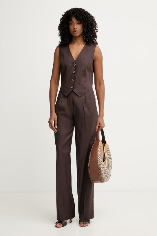 Guess μονόπετο γιλέκο γυναικείο με λινό CARLA W6GHAA.W2839 καφέ SS26