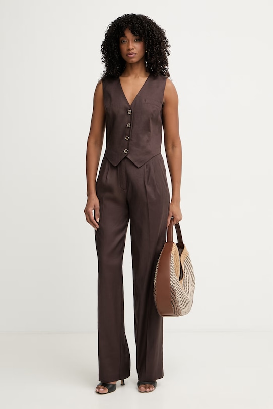 Guess μονόπετο γιλέκο γυναικείο με λινό CARLA W6GHAA.W2839 καφέ SS26