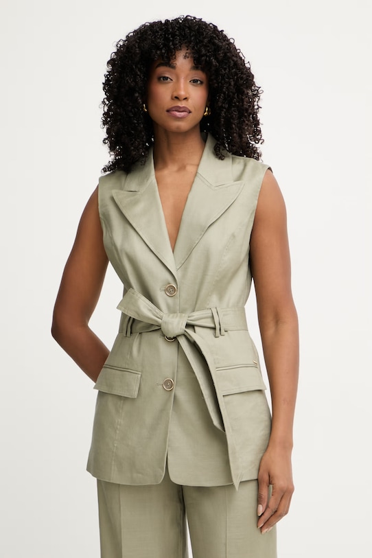 Guess μονόπετο σακάκι γυναικείο με λινό CARLA πράσινο W6GN05.W1760