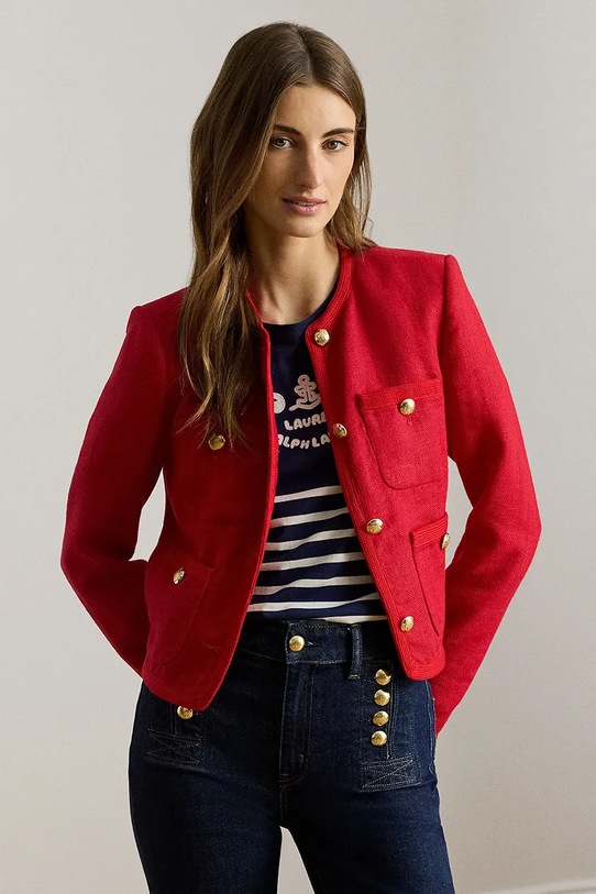 Lauren Ralph Lauren żakiet damski lniany czerwony 200P09011