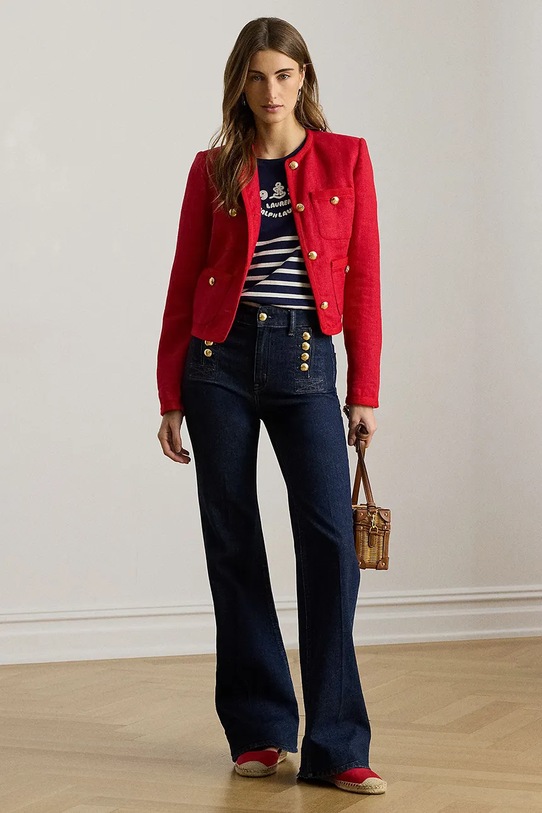 Odzież Lauren Ralph Lauren żakiet damski lniany 200P09011 czerwony