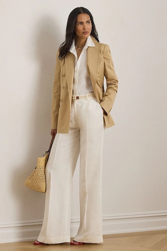 Odzież Lauren Ralph Lauren marynarka dwurzędowa damska bawełniana 200B22031 beżowy