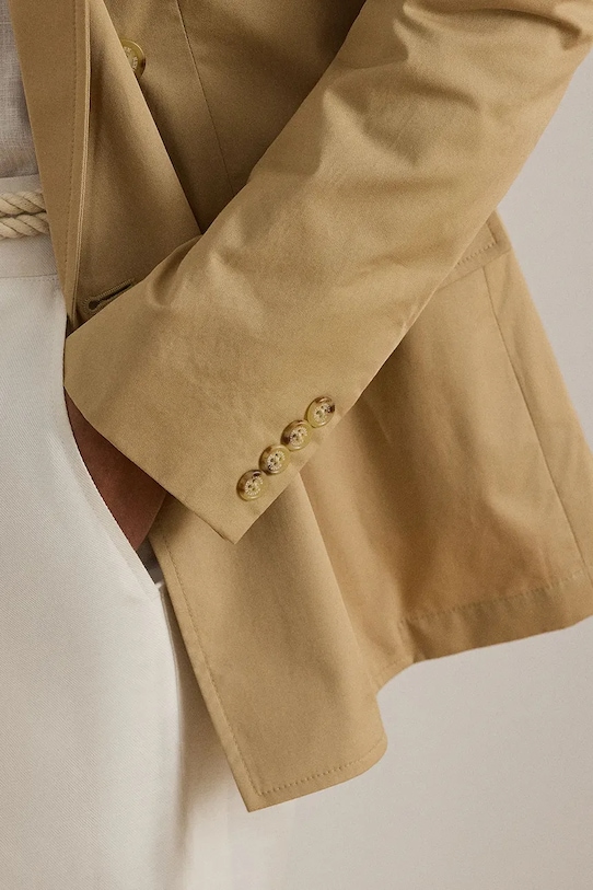 Lauren Ralph Lauren marynarka dwurzędowa damska bawełniana beżowy 200B22031