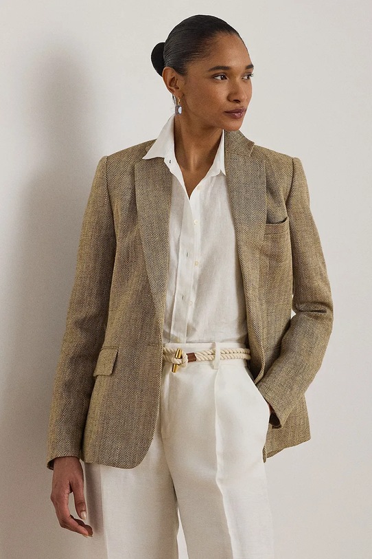 Lauren Ralph Lauren marynarka damska lniana beżowy 200P09022