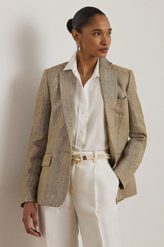 Lauren Ralph Lauren marynarka damska lniana beżowy 200P09022
