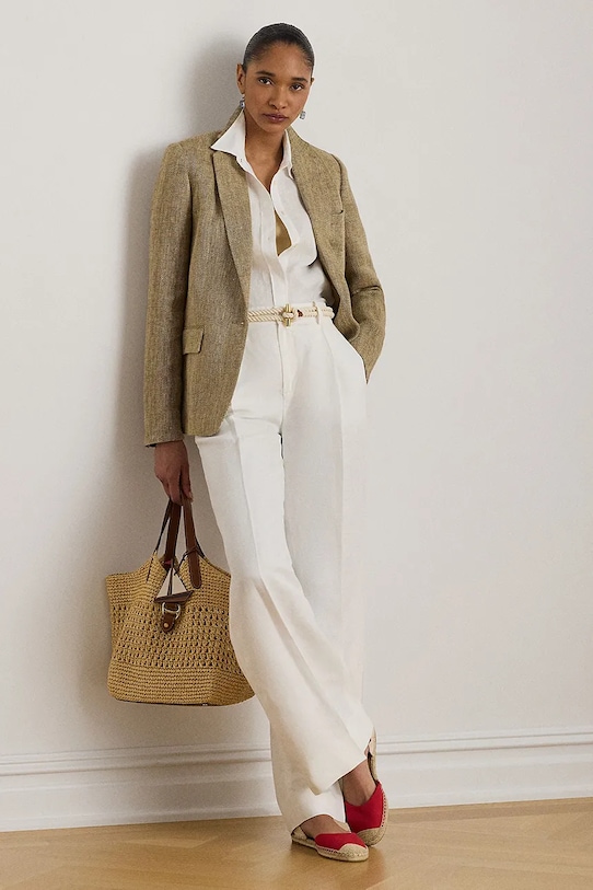 Odzież Lauren Ralph Lauren marynarka damska lniana 200P09022 beżowy