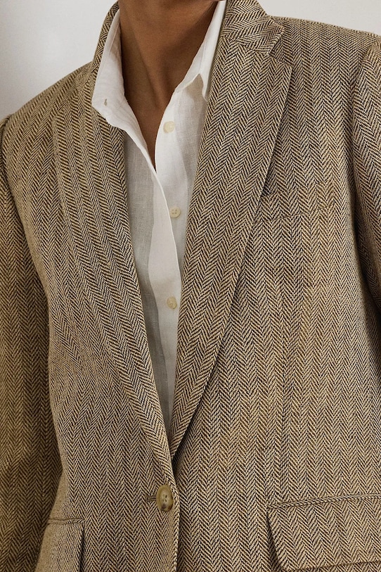 Lauren Ralph Lauren marynarka damska lniana beżowy 200P09022