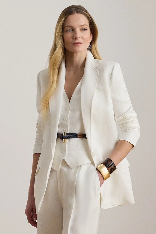 Lauren Ralph Lauren marynarka jednorzędowa damska z lnem biały 200P13643