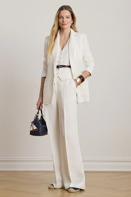 Odzież Lauren Ralph Lauren marynarka jednorzędowa damska z lnem 200P13643 biały