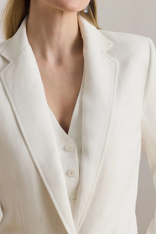 Lauren Ralph Lauren marynarka jednorzędowa damska z lnem biały 200P13643