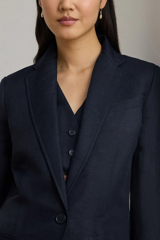 Lauren Ralph Lauren marynarka jednorzędowa damska z lnem granatowy 200P13643