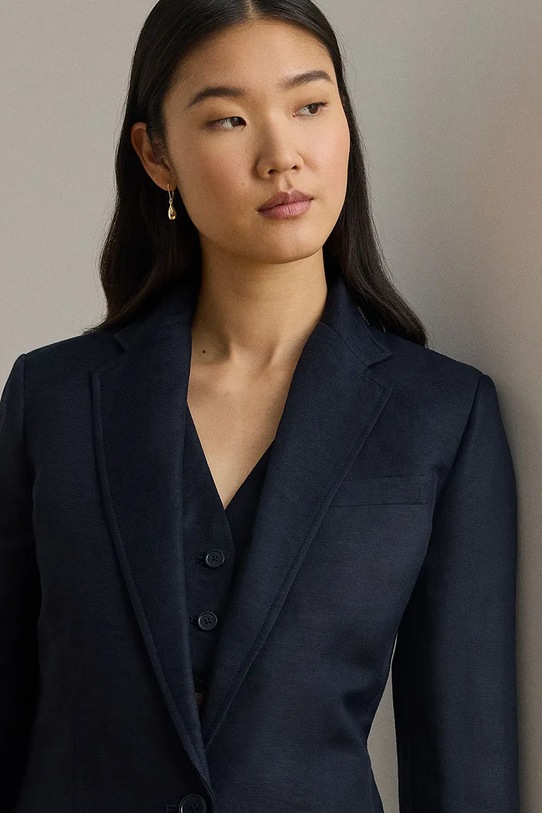 Lauren Ralph Lauren marynarka jednorzędowa damska z lnem 200P13643 granatowy