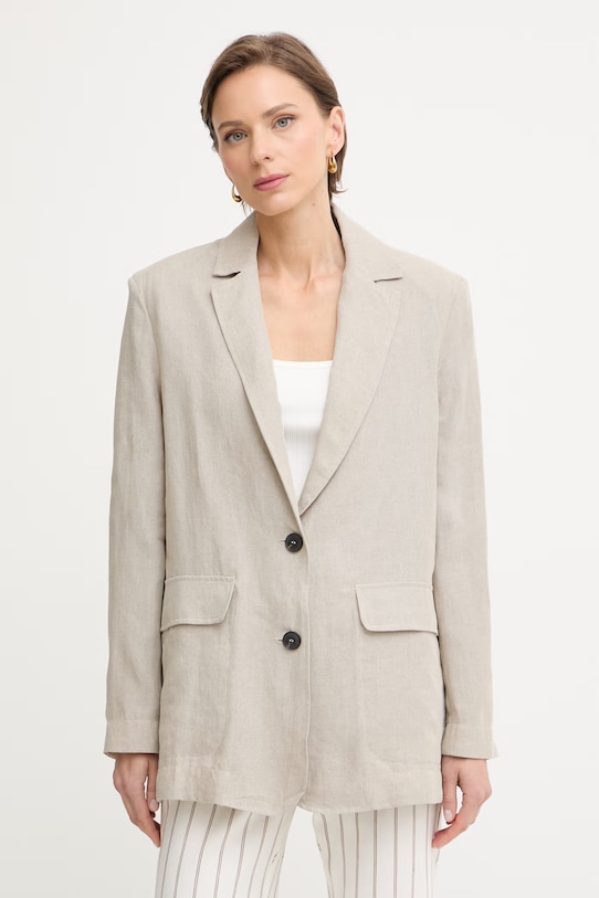 Max&Co. однобортний піджак жіночий лляний MCOSTAMPA бежевий 2616041015200