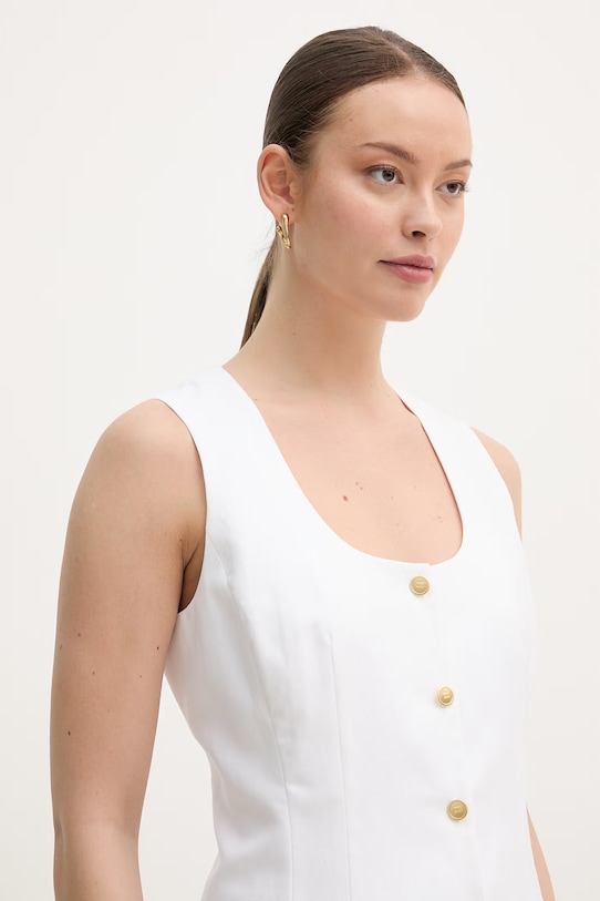 Tommy Hilfiger kamizelka jednorzędowa damska z lnem beżowy WW0WW49765