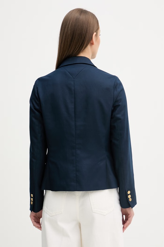 Oblečenie Tommy Hilfiger jednoradové sako dámske s prímesou ľanu WW0WW49335 tmavomodrá