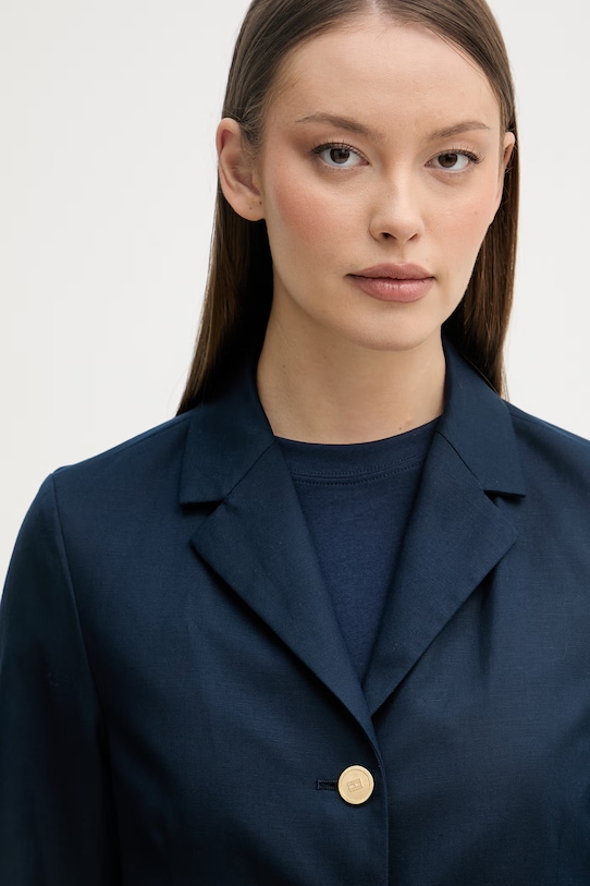 Tommy Hilfiger jednoradové sako dámske s prímesou ľanu tmavomodrá WW0WW49335