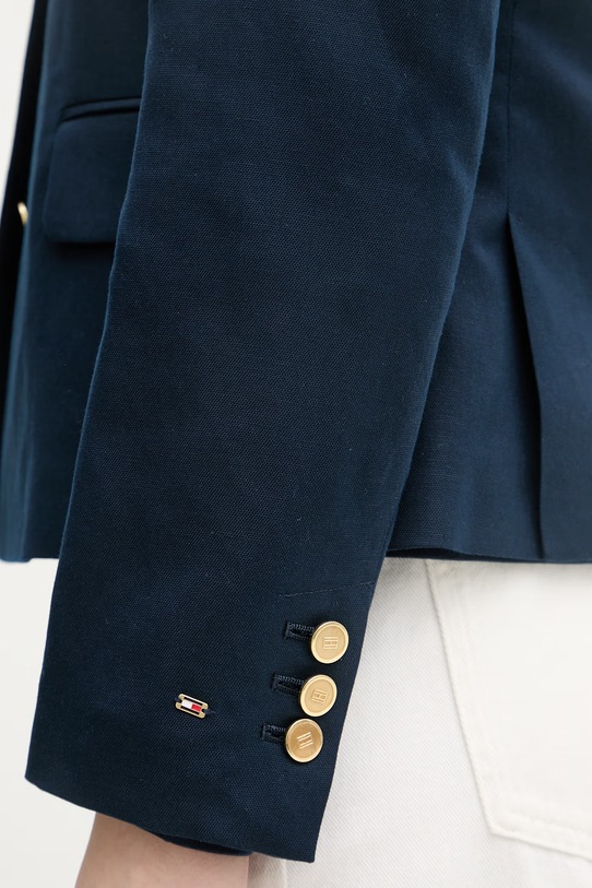 Tommy Hilfiger jednoradové sako dámske s prímesou ľanu WW0WW49335 tmavomodrá