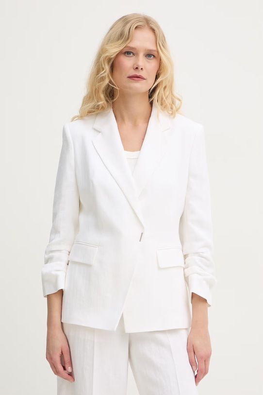 BOSS marynarka dwurzędowa damska z lnem Jia8 beżowy 50557249