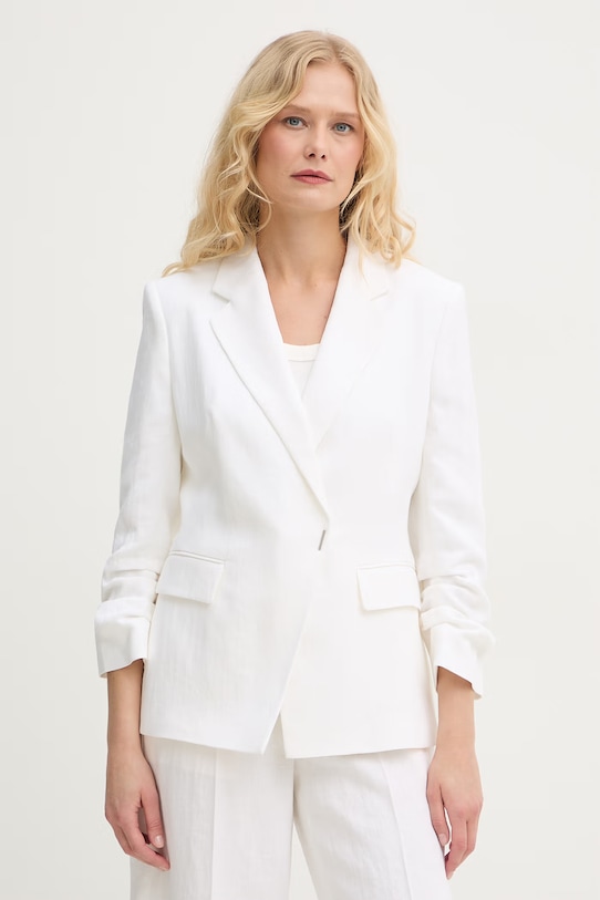 BOSS marynarka dwurzędowa damska z lnem Jia8 beżowy 50557249