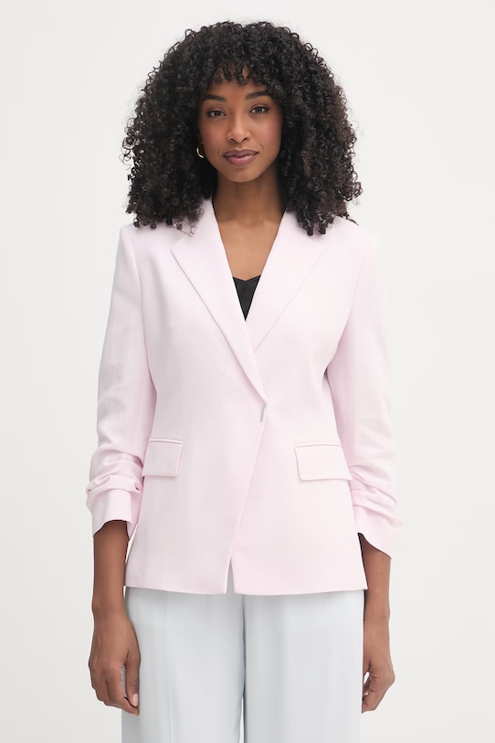 BOSS marynarka dwurzędowa damska z lnem Jia8 różowy 50557249