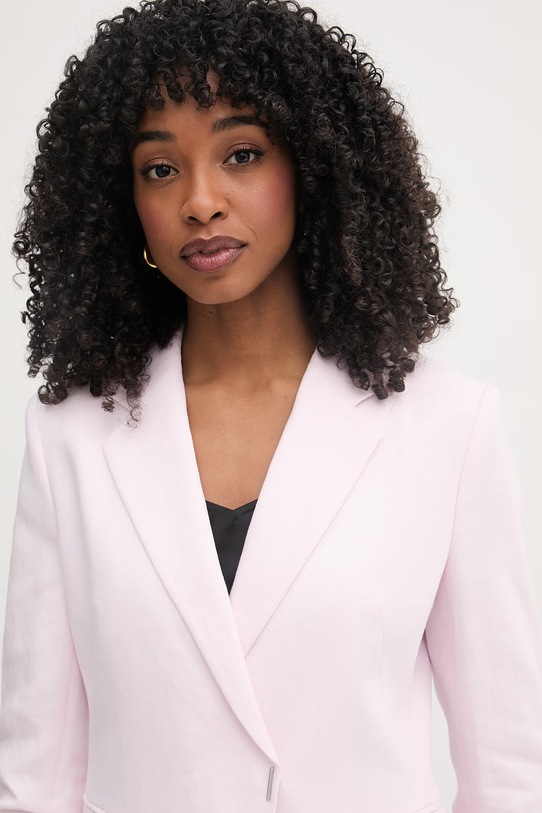 BOSS marynarka dwurzędowa damska z lnem Jia8 różowy 50557249