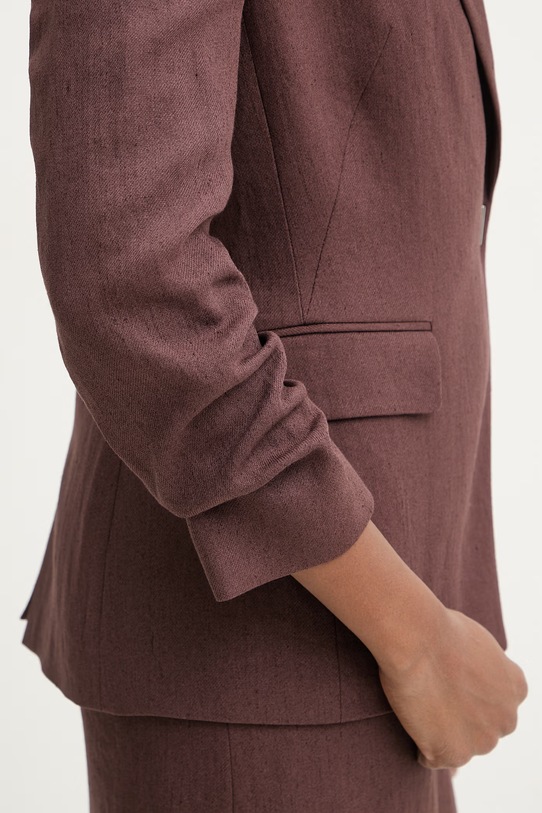 BOSS marynarka dwurzędowa damska z lnem brązowy 50557249