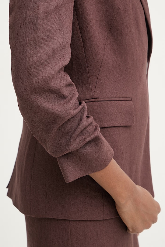 BOSS marynarka dwurzędowa damska z lnem brązowy 50557249