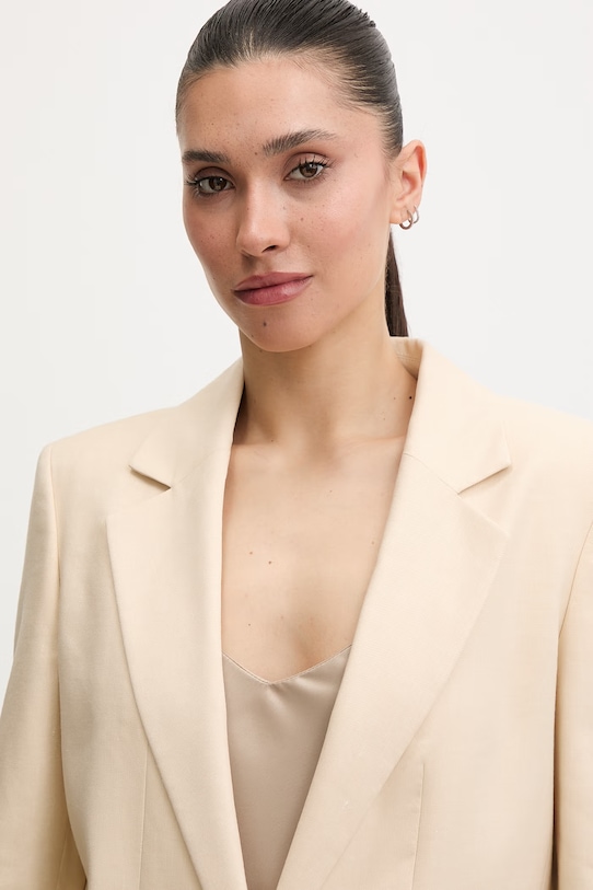 Odjeća HUGO sako od odijela za žene s dodatkom lana Anetali 50560000 bež