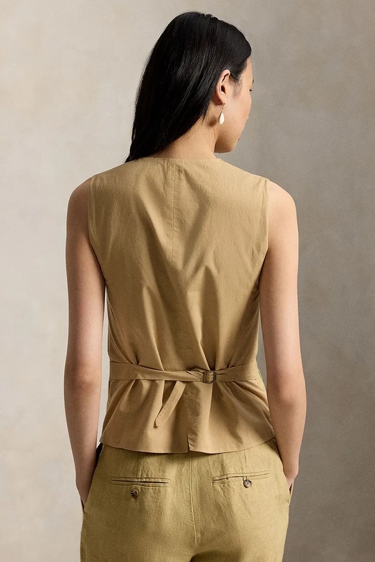 Polo Ralph Lauren kamizelka damska lniana DELAVE LINEN-WVN-BLAZER/SPORT COAT 211A12779001 beżowy SS26