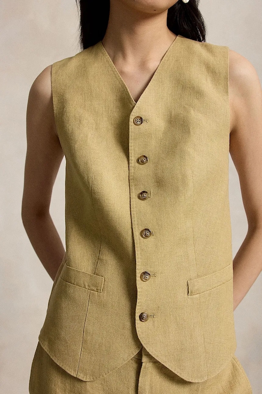 Polo Ralph Lauren kamizelka damska lniana DELAVE LINEN-WVN-BLAZER/SPORT COAT beżowy 211A12779001