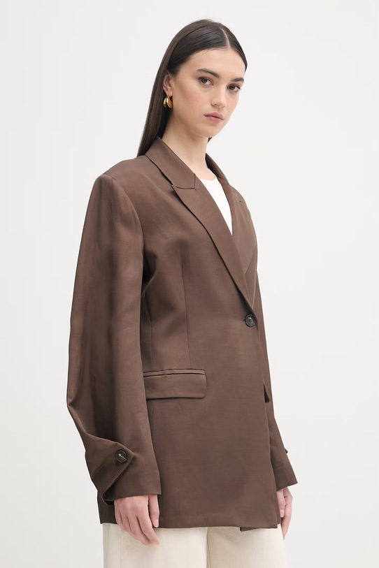 Haveone marynarka dwurzędowa damska z dodatkiem lnu brązowy JCB.Q020