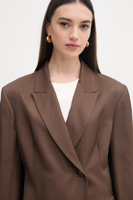 Haveone marynarka dwurzędowa damska z dodatkiem lnu JCB.Q020 brązowy