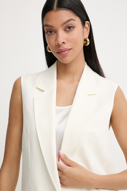 BOSS Orange kamizelka jednorzędowa damska z dodatkiem lnu C_Jakily beżowy 50564183