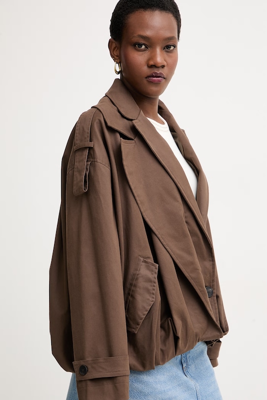 Haveone krótka kurtka damska z lyocellem brązowy JSO.Q013