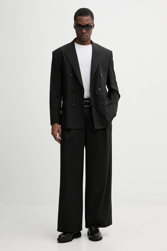 Σακάκι με προσθήκη μάλλινου υφάσματος HUGO 50554672 μαύρο SS26