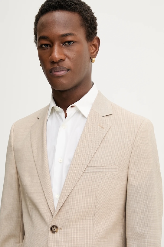 Шерстяной пиджак HUGO Arti253X бежевый 50558082