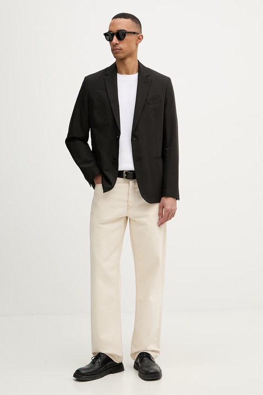 Sisley marynarka jednorzędowa męska z domieszką wełny 29B3SW02K czarny SS26