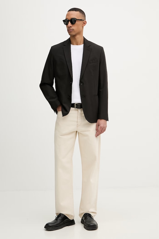 Sisley marynarka jednorzędowa męska z domieszką wełny 29B3SW02K czarny SS26