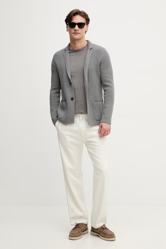 United Colors of Benetton marynarka jednorzędowa męska z dodatkiem wełny 1Y6SU601X szary SS26