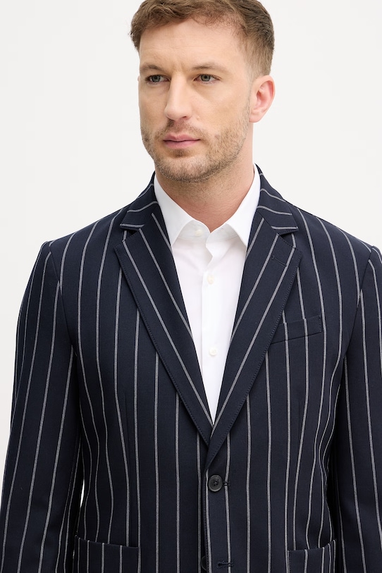 United Colors of Benetton Marynarka jednorzędowa męska z domieszką wełny granatowy 23N4UW021