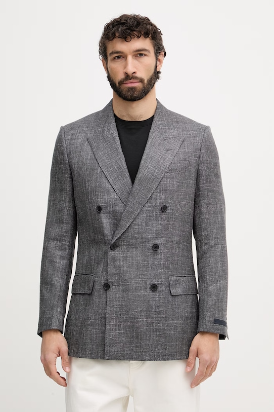 BOSS dvoredni suknjič moški z volno BOSS X DAVID BECKHAM siva 50563790