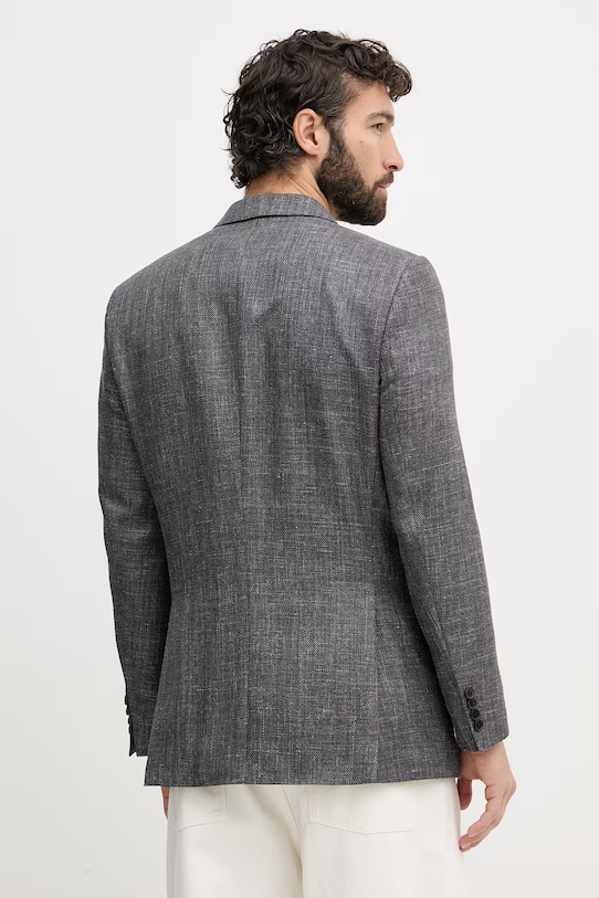 Oblačila BOSS dvoredni suknjič moški z volno BOSS X DAVID BECKHAM 50563790 siva