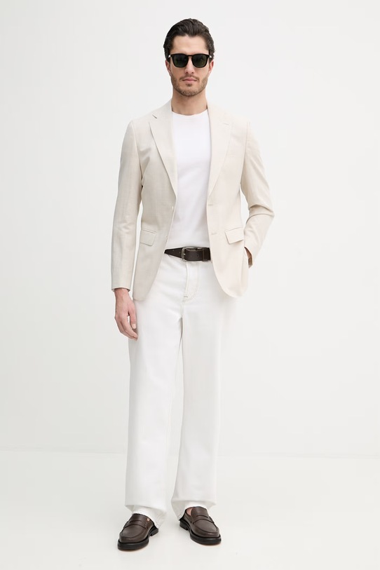 BOSS marynarka z dodatkiem lnu Hutson 50561865 beżowy SS26