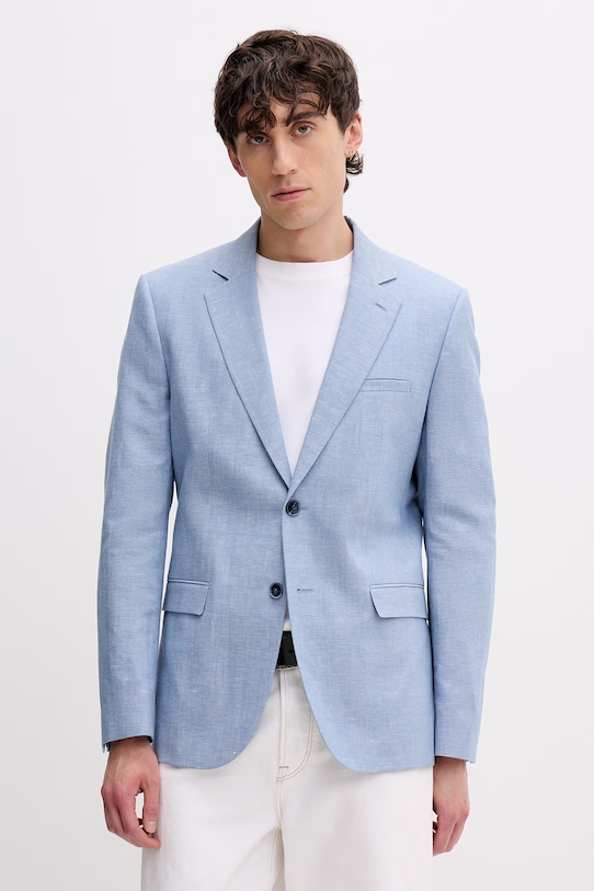 HUGO marynarka jednorzędowa męska z dodatkiem lnu Arti253X niebieski 50559674